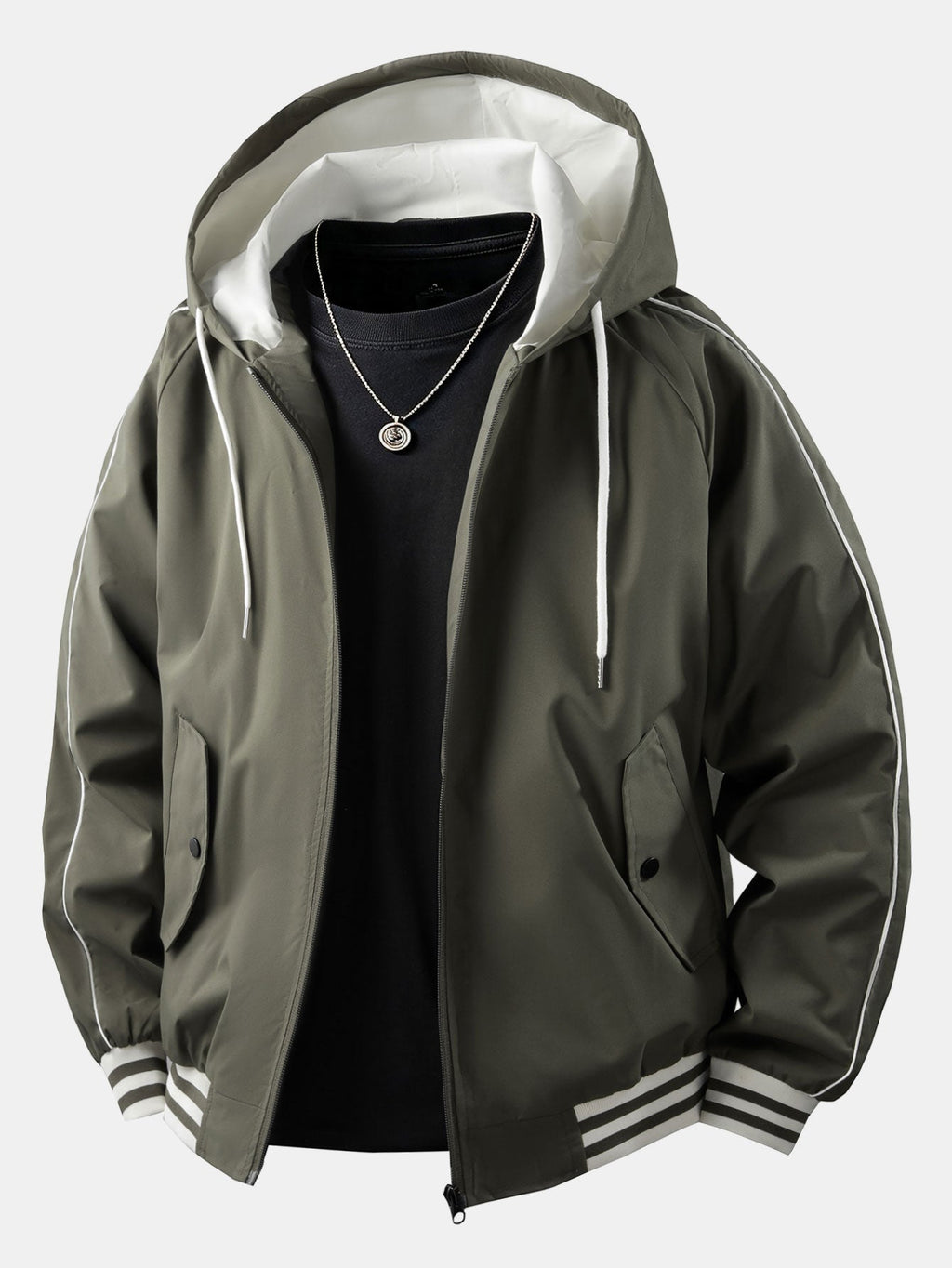 Relaxed Fit Zip-Up Hooded Jacket