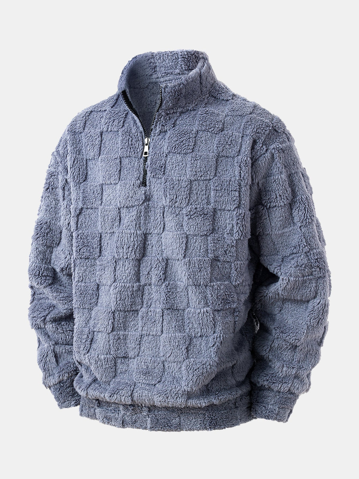 Chessboard Jacquard Teddy Quarter Zip Sweatshirt