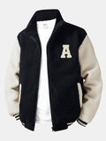 Teddy Fleece Contrast Baseball Jacket