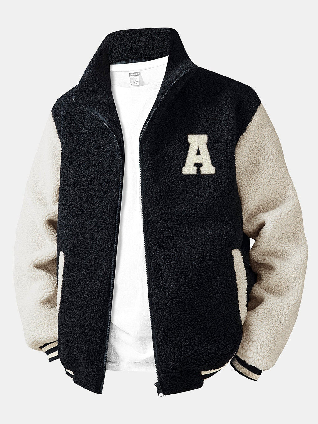Teddy Fleece Contrast Baseball Jacket