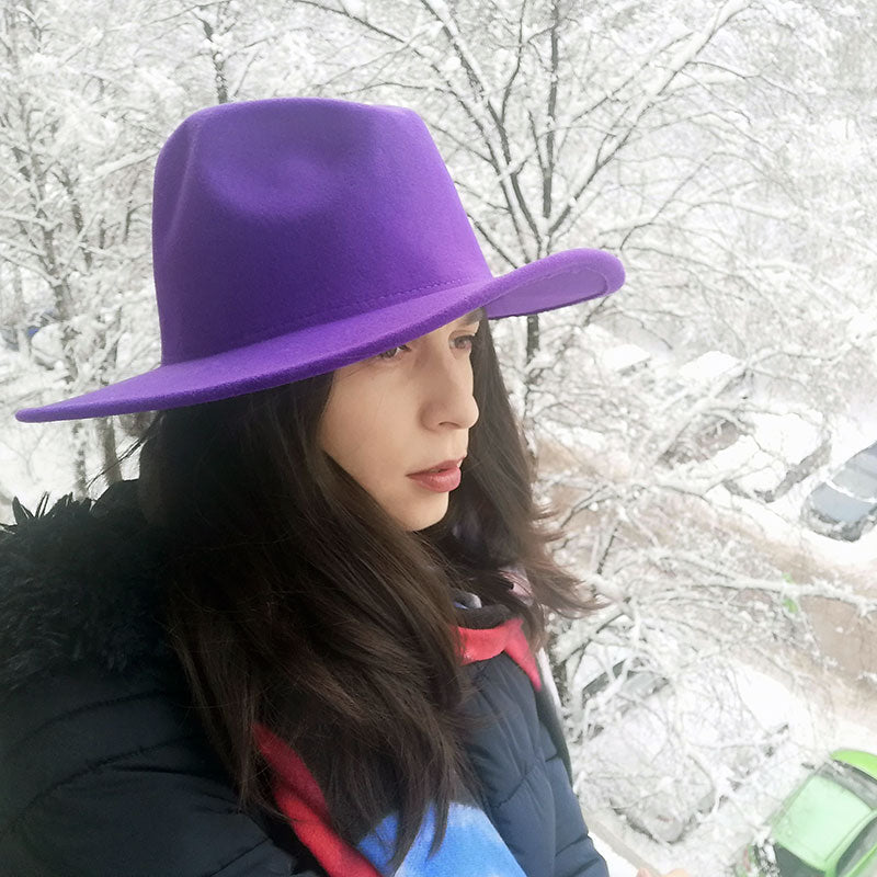 Solid Color Wide Brim Wool Felt Fedora Hat