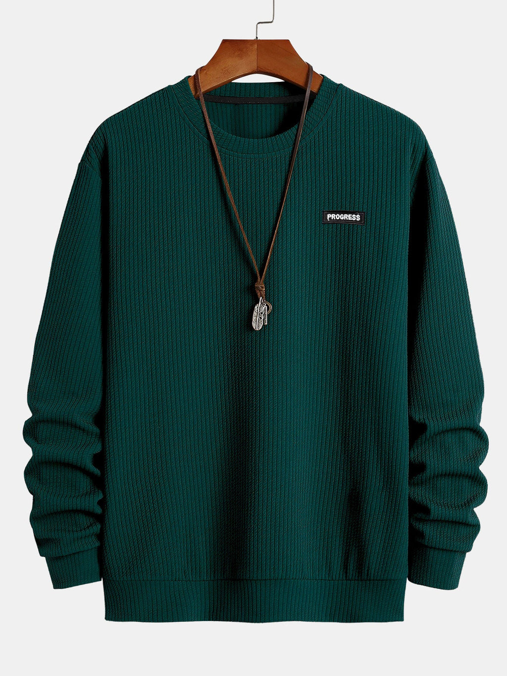 Ribbed Textured Crew Neck Sweatshirt