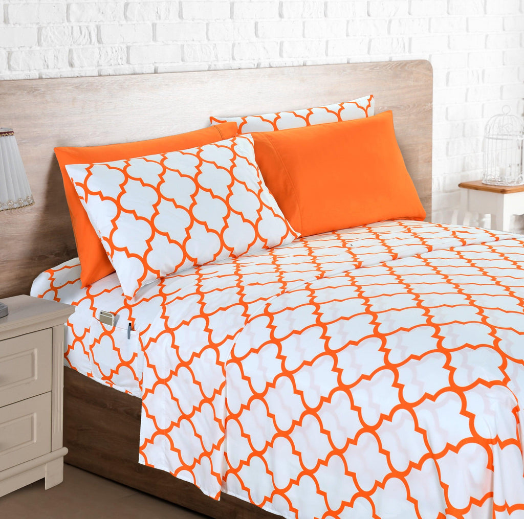 Elegant Comfort 6-Piece Moroccan Trellis Printed Pattern - Soft as a Hotel Premium Quality