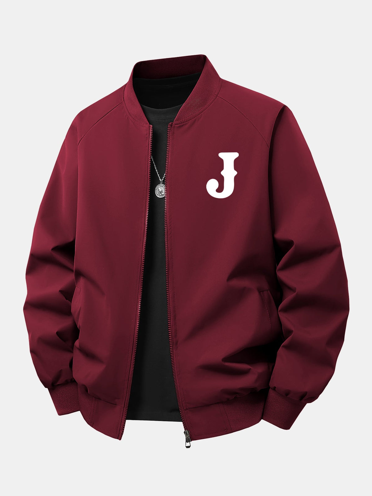 Relax Fit Letter J Print Zip-Up Bomber Jacket