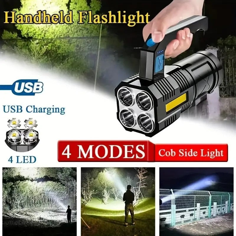 Flashlight 2-Pack Four-LED Handheld Searchlights with Four Modes, USB Charging and Power Display