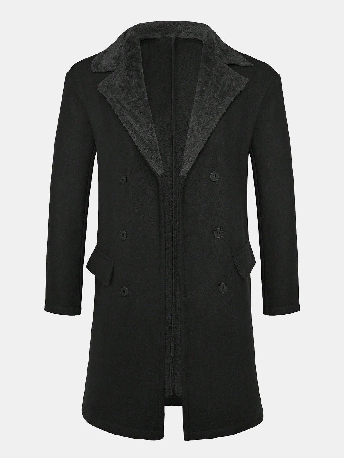 Long Faux Woolen Coat With Teddy Fleece Collar