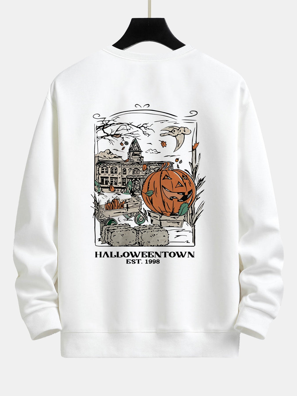 Halloween Pumpkin Town Print Relax Fit Sweatshirt