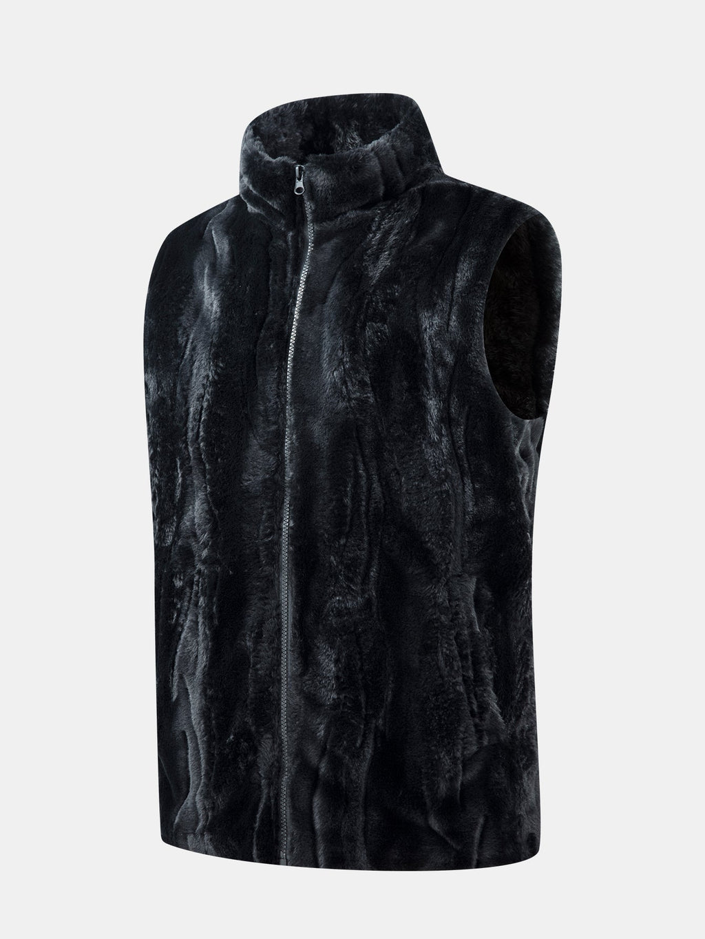 Faux Fur Zip-Up Stand Collar Vest