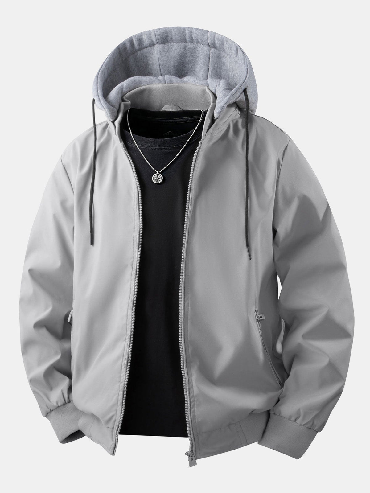 Detachable Hood Zip-Up Bomber Jacket