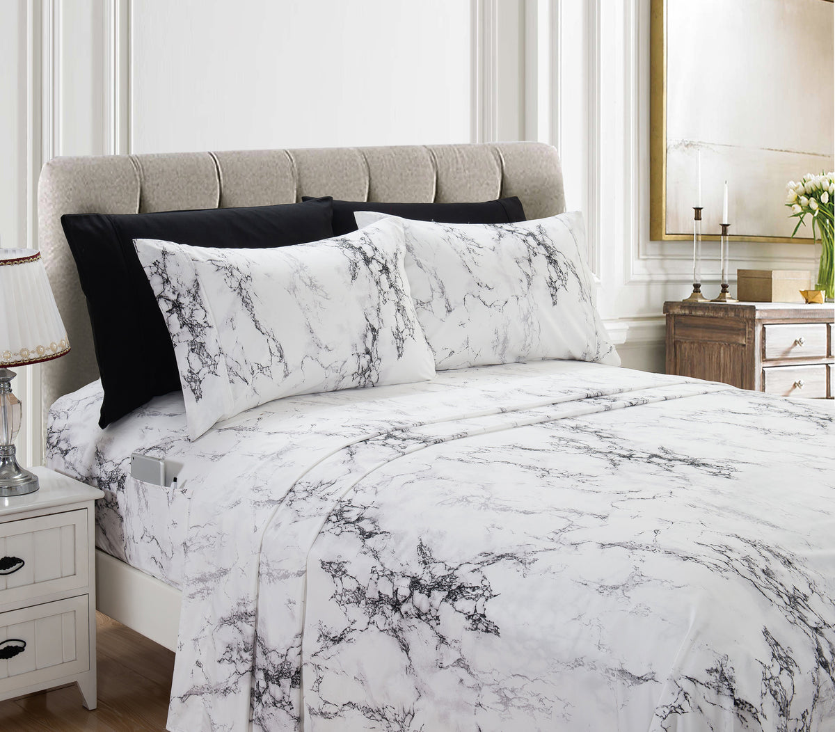 Mocassi Marble Pattern 1500 Series Percale Egyptian Quality Softness Wrinkle and Fade Resistant Sheet Set