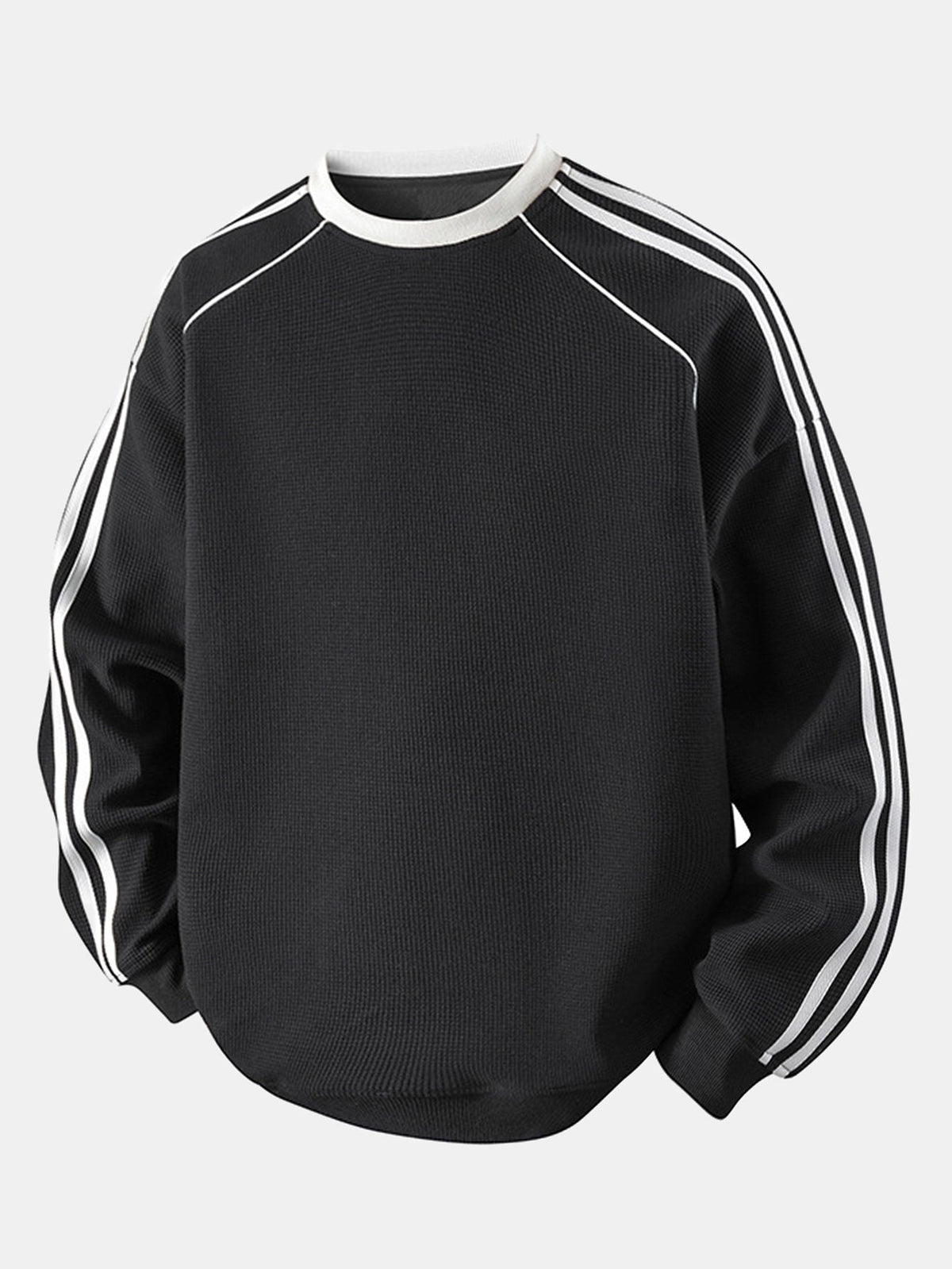 Relax Fit Stripe Waffle Crew Neck Sweatshirt