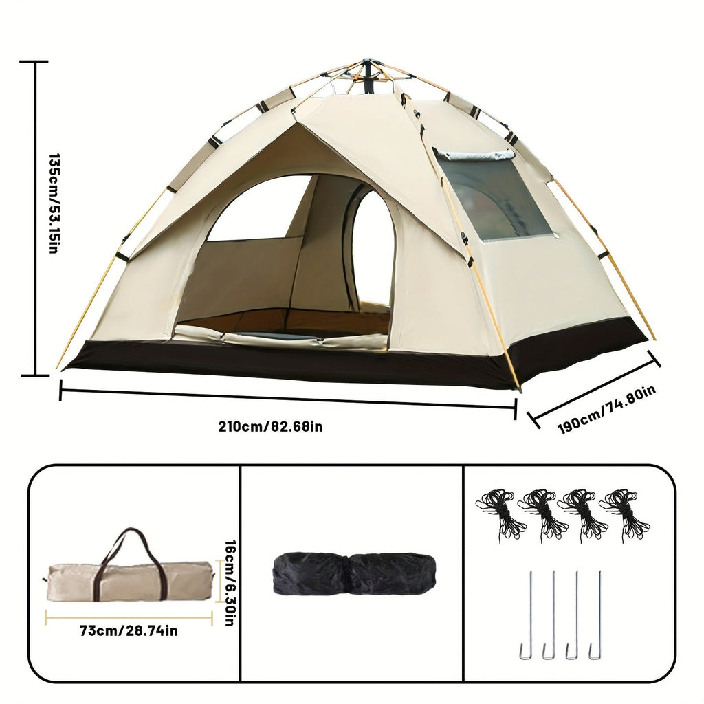 Camping Tent, One-to-Three or Three-to-Four-Person Pop-Up Outdoor Shelter with Dual Doors for Camp Setup