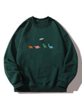 Cartoon Dinosaur Print Crew Neck Relaxed Sweatshirt