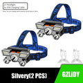 Two-Pack Rechargeable Headlamps with Five LEDs, Four Modes, 90° Tilt, IP44 Marking and Two USB Cables