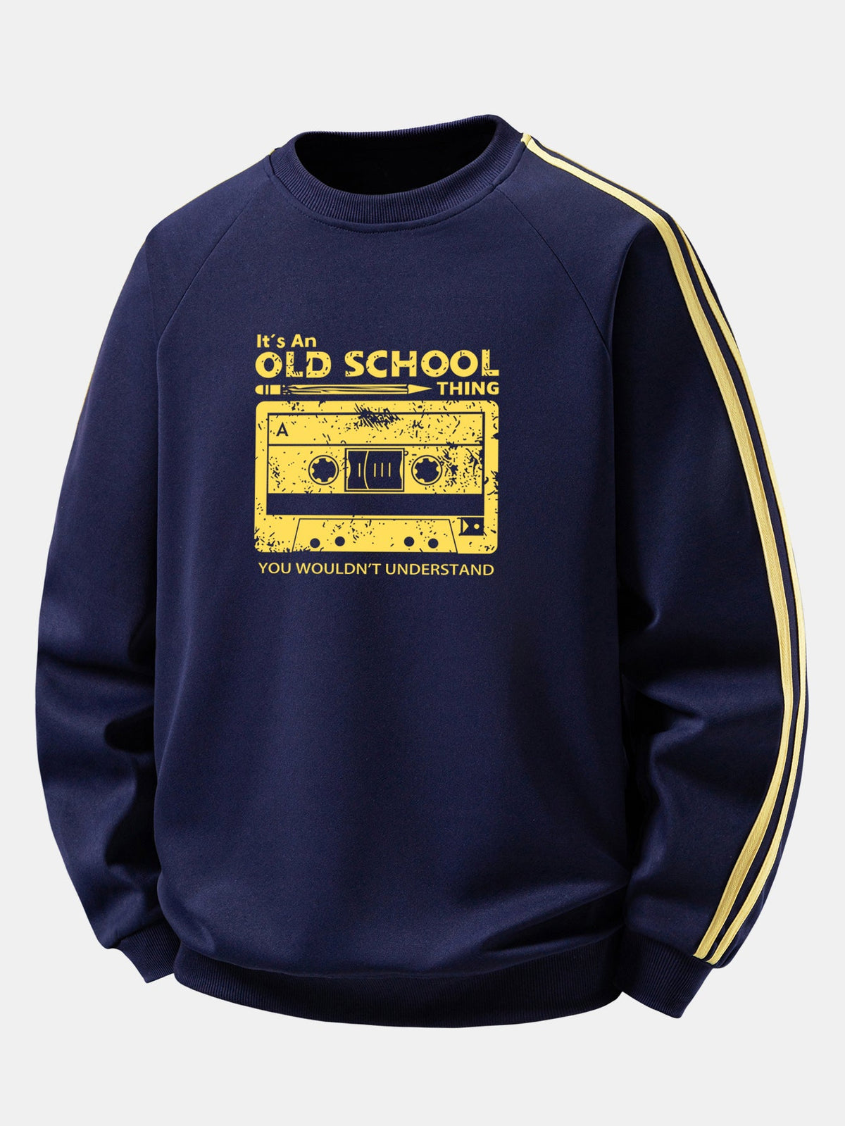 Cassette Tape Print Contrast Stripe Raglan Sweatshirt