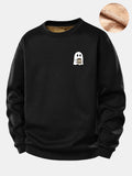 Ghost Drinking Coffee Print Teddy Fleece Lined Sweatshirt