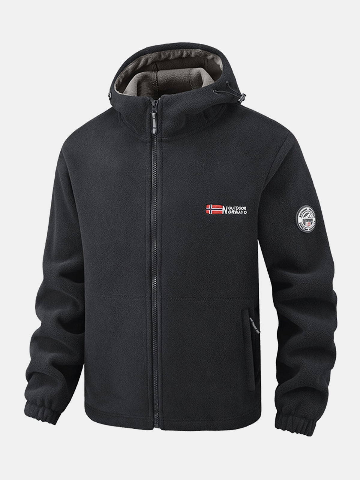 Polar Fleece Zipper Pocket Hooded Coat