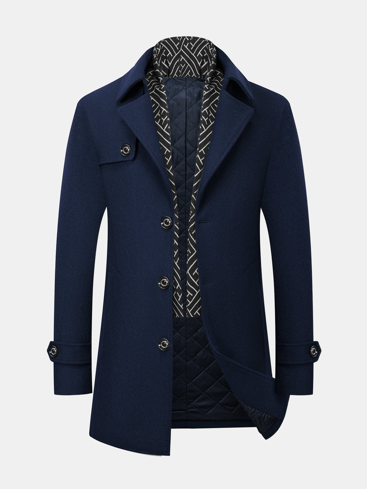 Detachable Scarf Notch Lapel Wool Overcoat