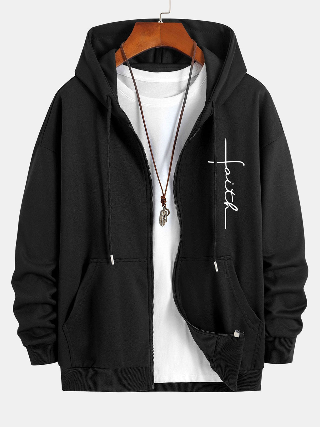 Faith Print Relaxed Fit Kapuzenpullover mit Reißverschluss