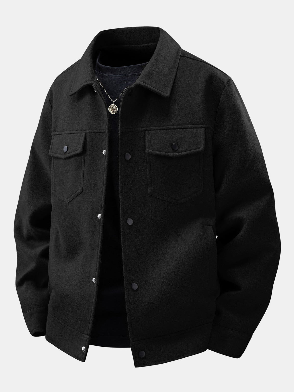 Wool-Look Snap Button Jacket