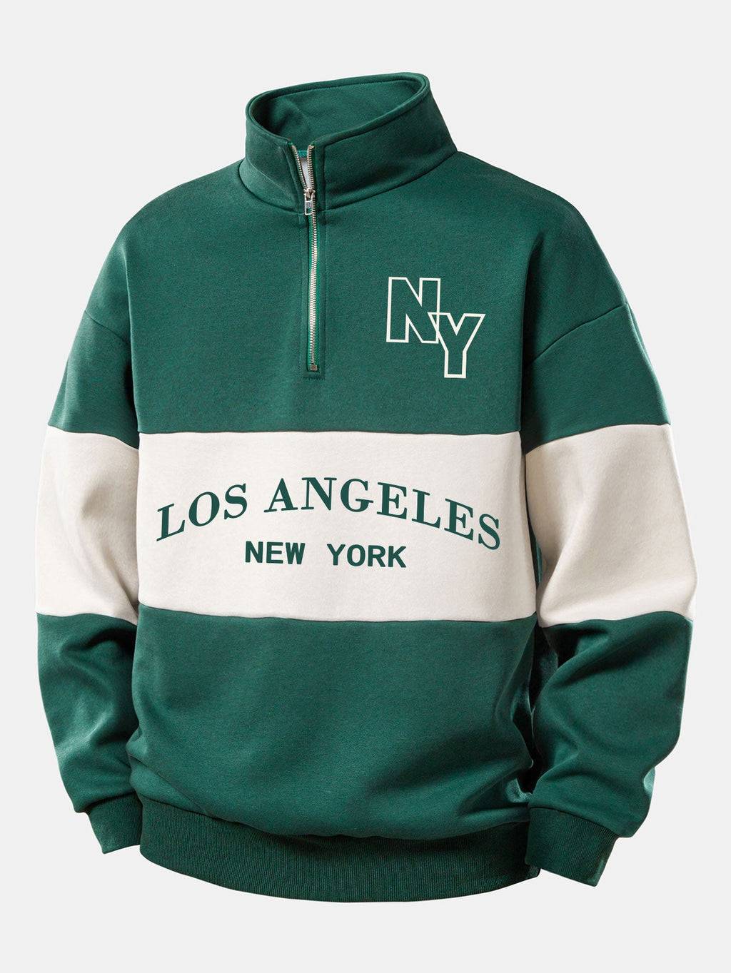 Relax Fit Los Angeles Print Contrast Color Quarter Zip Sweatshirt