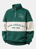 Relax Fit Los Angeles Print Contrast Color Quarter Zip Sweatshirt