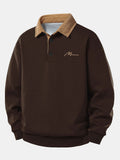 Relax Fit Men Print Contrast Corduroy Polo Collar Sweatshirt