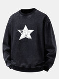 Relaxed Fit Star Print Washed Distressed Sweatshirt