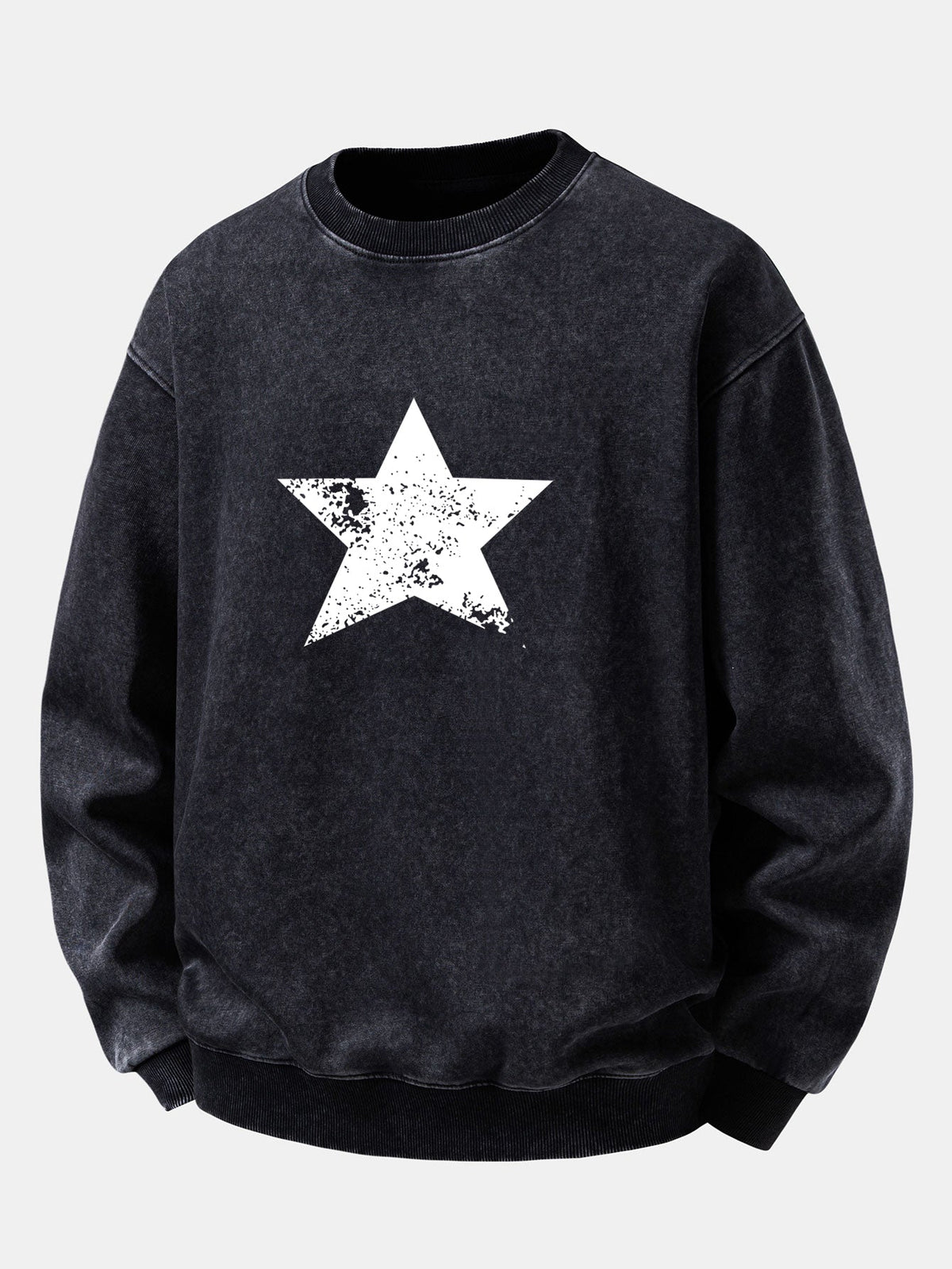 Relaxed Fit Star Print Washed Distressed Sweatshirt