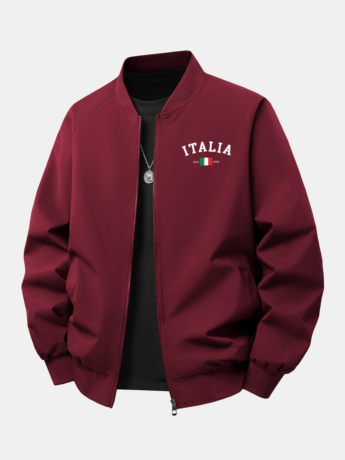 Relax Fit Italy Print Zip-Up Bomber Jacket