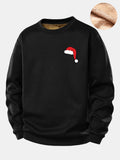 Christmas Hat Print Teddy Fleece Lined Sweatshirt