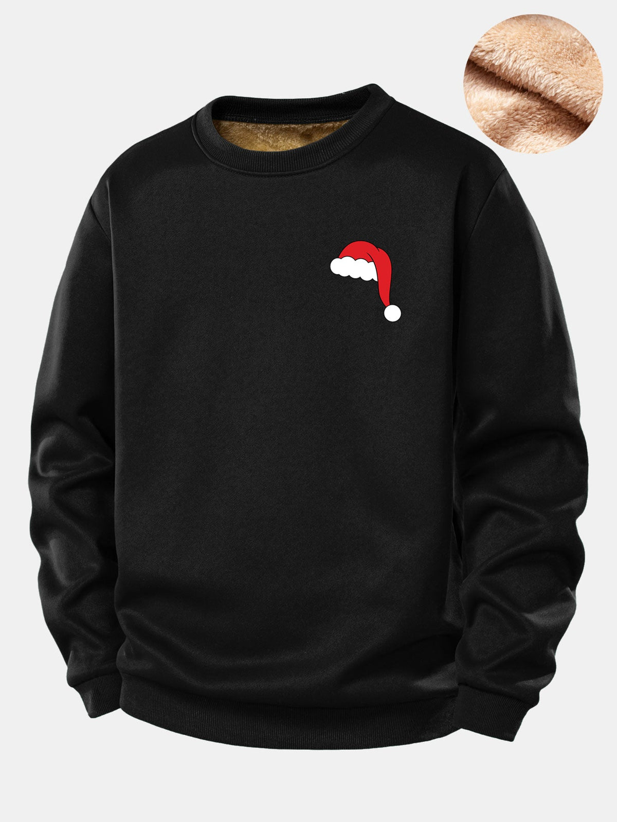 Christmas Hat Print Teddy Fleece Lined Sweatshirt