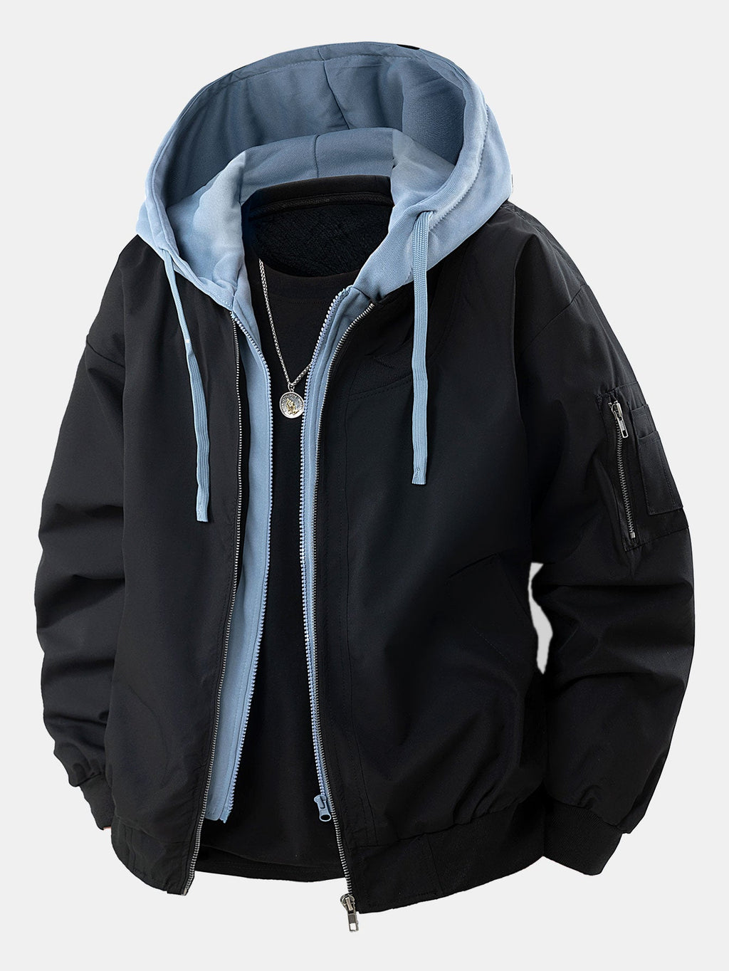 Contrast 2 In 1 Hooded Bomber Jacket