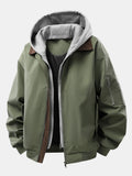 Relax Fit Contrast Corduroy Bomber Jacket With Detachable Hood