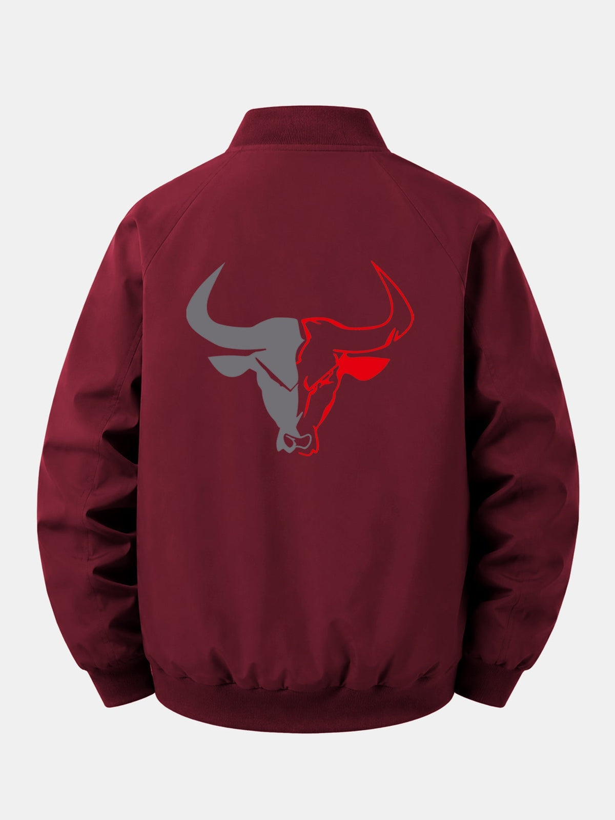 Relax Fit Bull Print Zip-Up Bomber Jacket