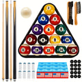 71-Piece Pool Table Accessory Set with Numbered Balls, Cues, Triangle Rack, Chalk, Tips and Brushes
