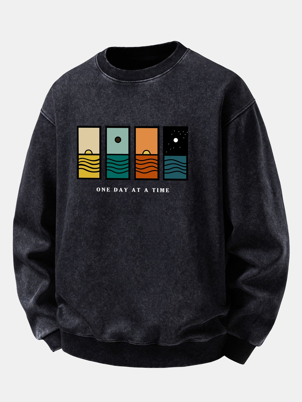 Relaxed Fit One Day At A Time Print Washed Distressed Sweatshirt