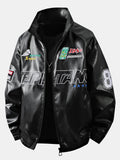Fleece Lined Embroidery Leather Racing Jacket