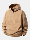 Relax Fit Corduroy Half-Zip Hooded Pullover