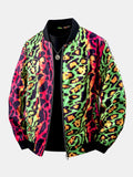 Colorful Leopard Prin Zip-Up Bomber Jacket