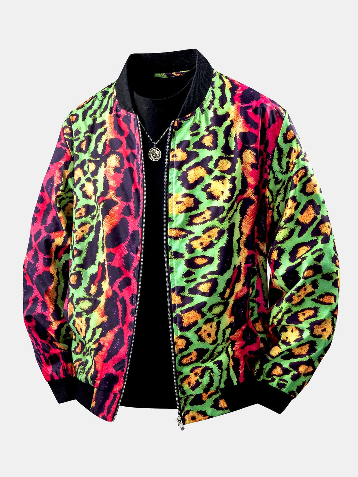 Colorful Leopard Prin Zip-Up Bomber Jacket