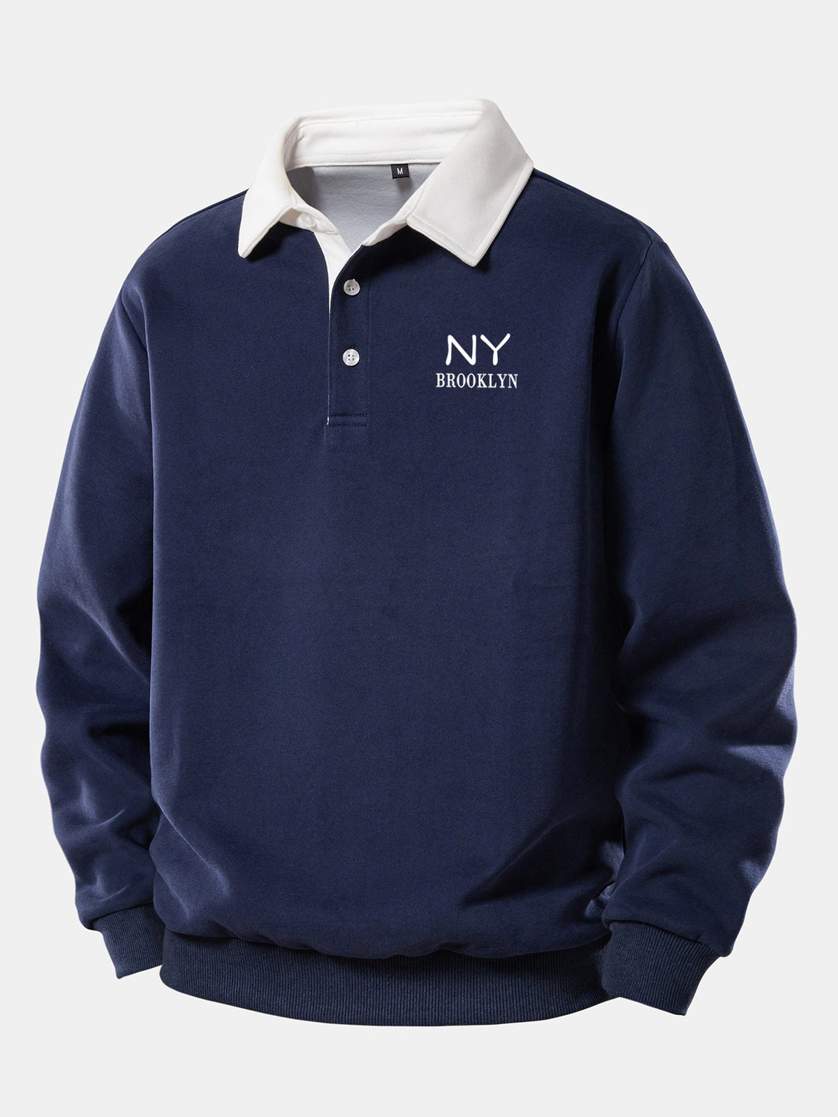 NY Brooklyn Print Contrast Polo Collar Sweatshirt