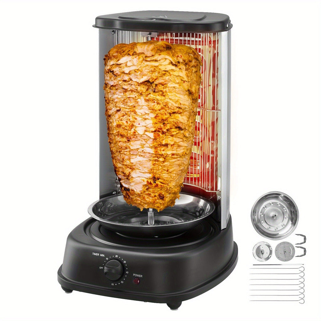 Vertical Shawarma Grill Machine, Electric Gyro Rotisserie Oven with Countertop Broiler for Home Cooking, Dining and Outdoor Meals