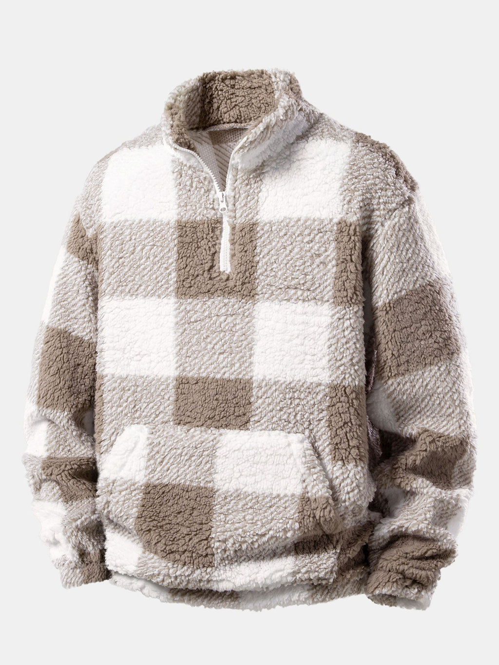Quarter Zip Plaid Teddy Sweatshirt