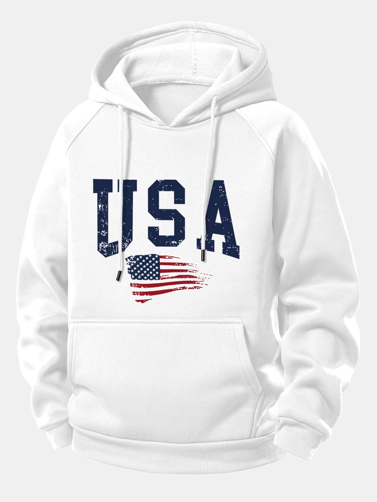 USA Flag Print Drawstring Hoodie