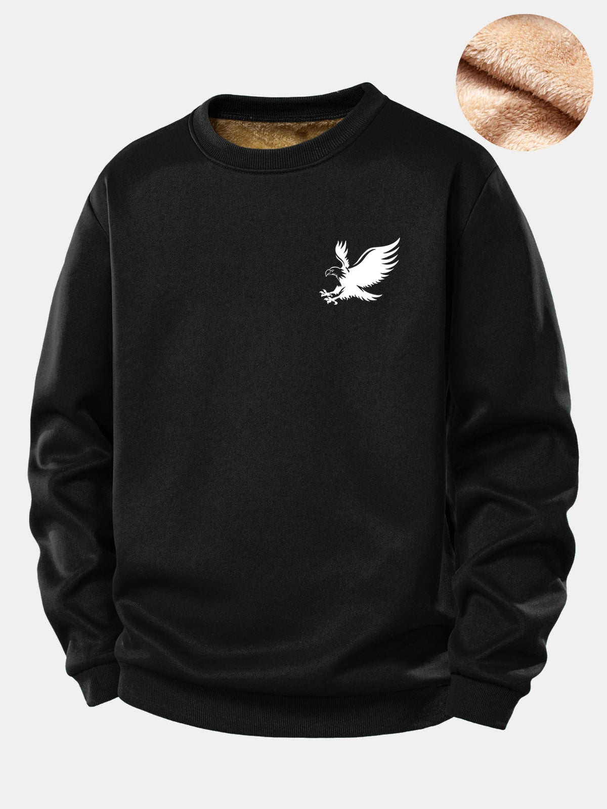Soaring Eagle Print Teddy Fleece Lined Sweatshirt