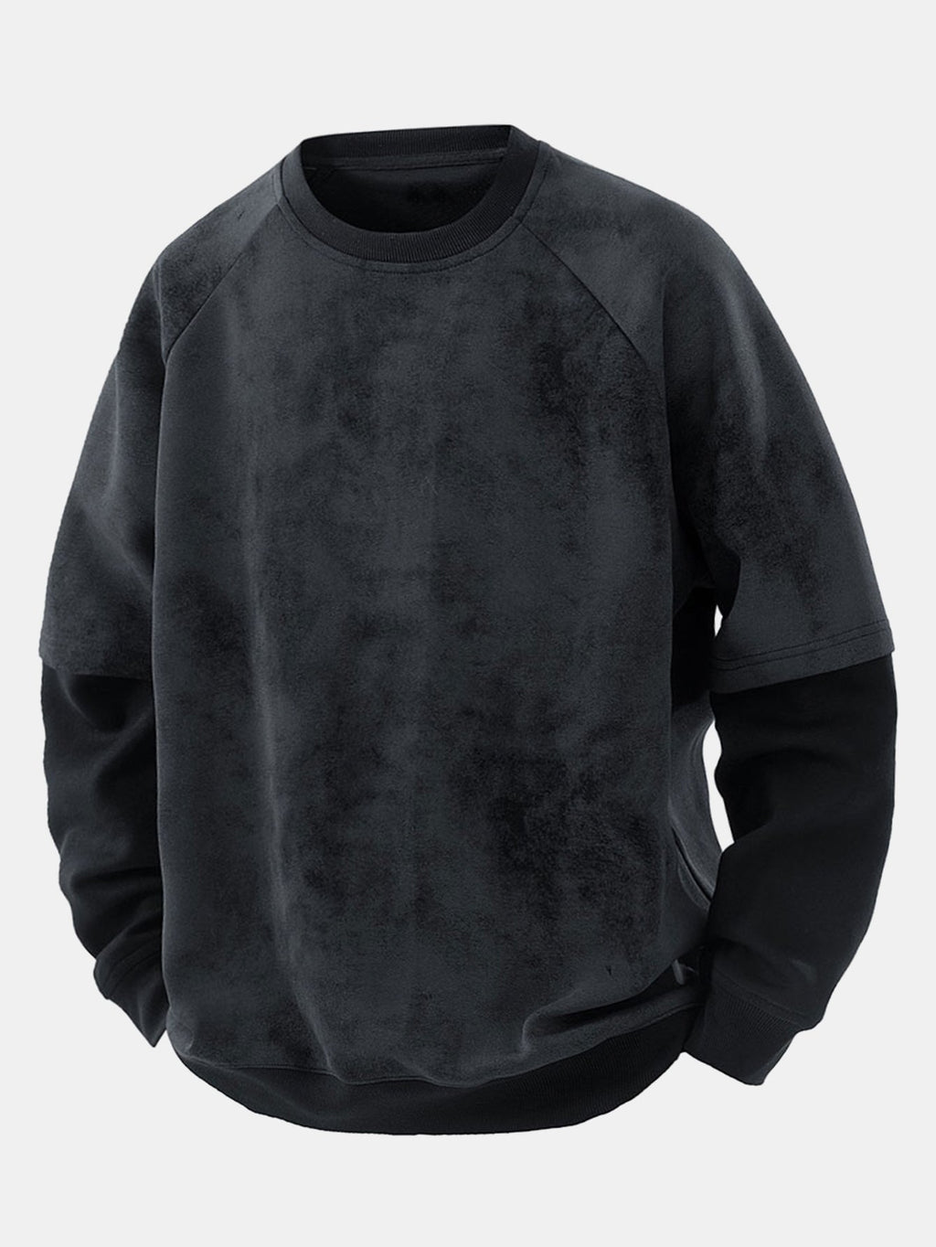 Faded Marble Print Layered Sleeve Crewneck Sweatshirt