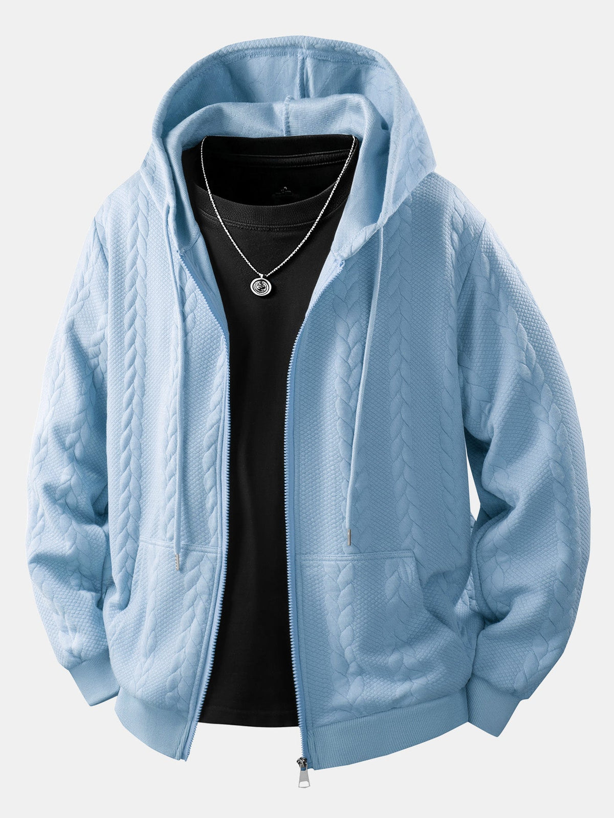Cable Jacquard Zip-Up Hooded Jacket