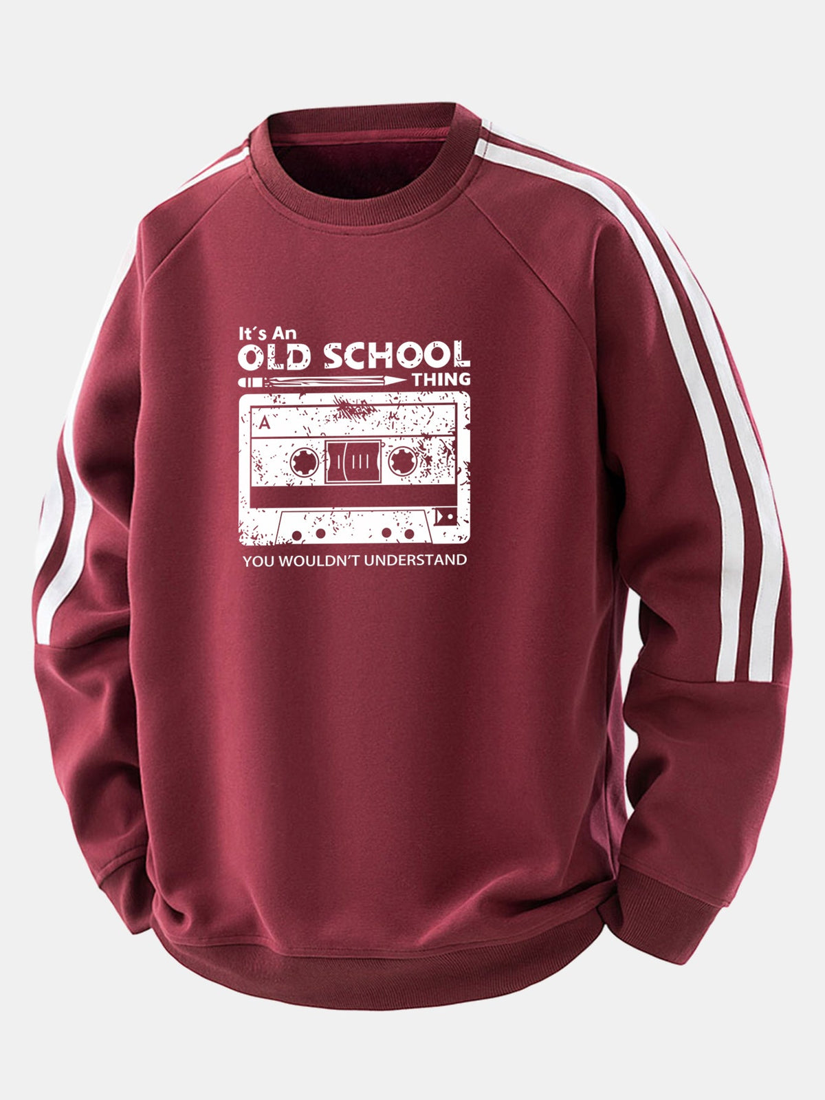 Relax Fit Cassette Tape Print Vintage Stripe Raglan Sweatshirt