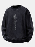 Relaxed Fit Sun Palm Tree Arrow Print Washed Distressed Sweatshirt